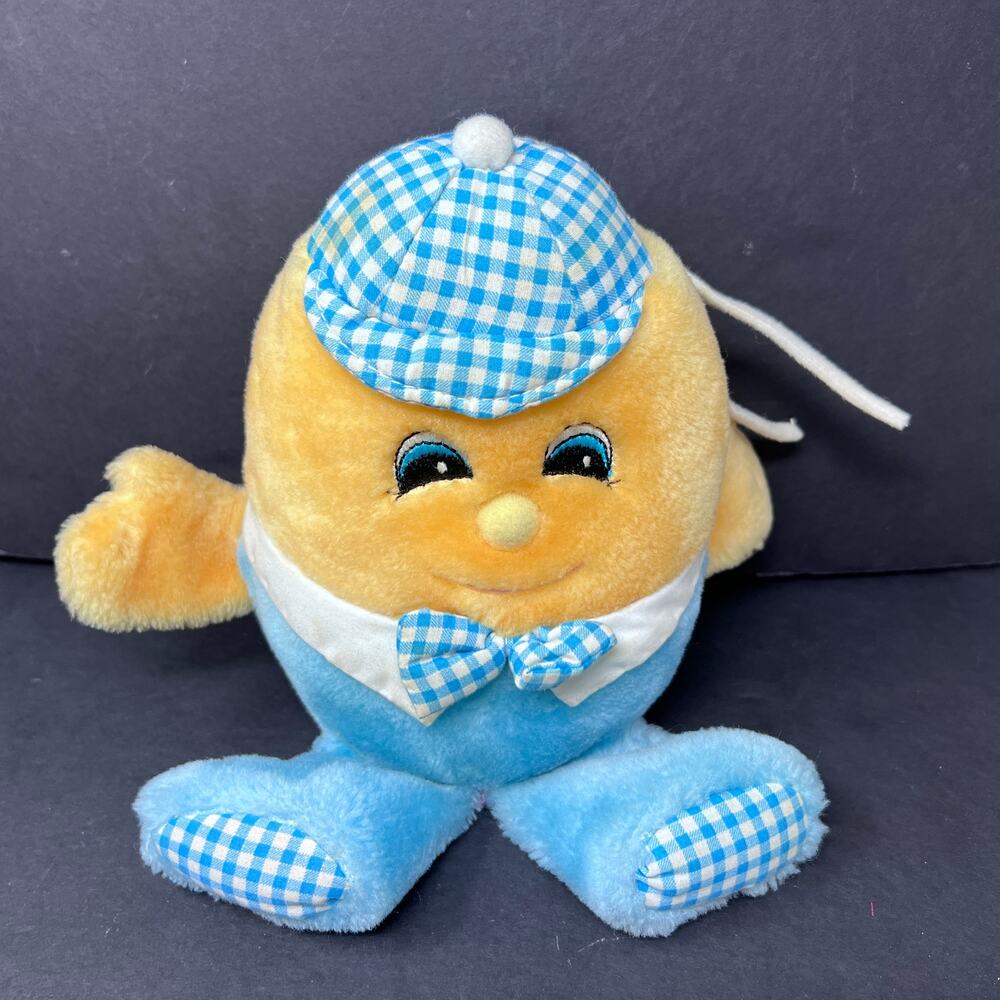Dakin Baby Things Plush Blue Yellow Humpty‎ Dumpty Rattle Chime 1983 Vintage